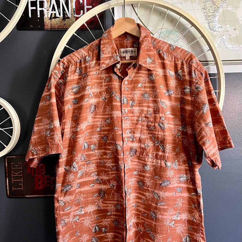 Campia Moda Men size M Floral Island Aloha Shirt Short Sleeve Hawaiian Cotton